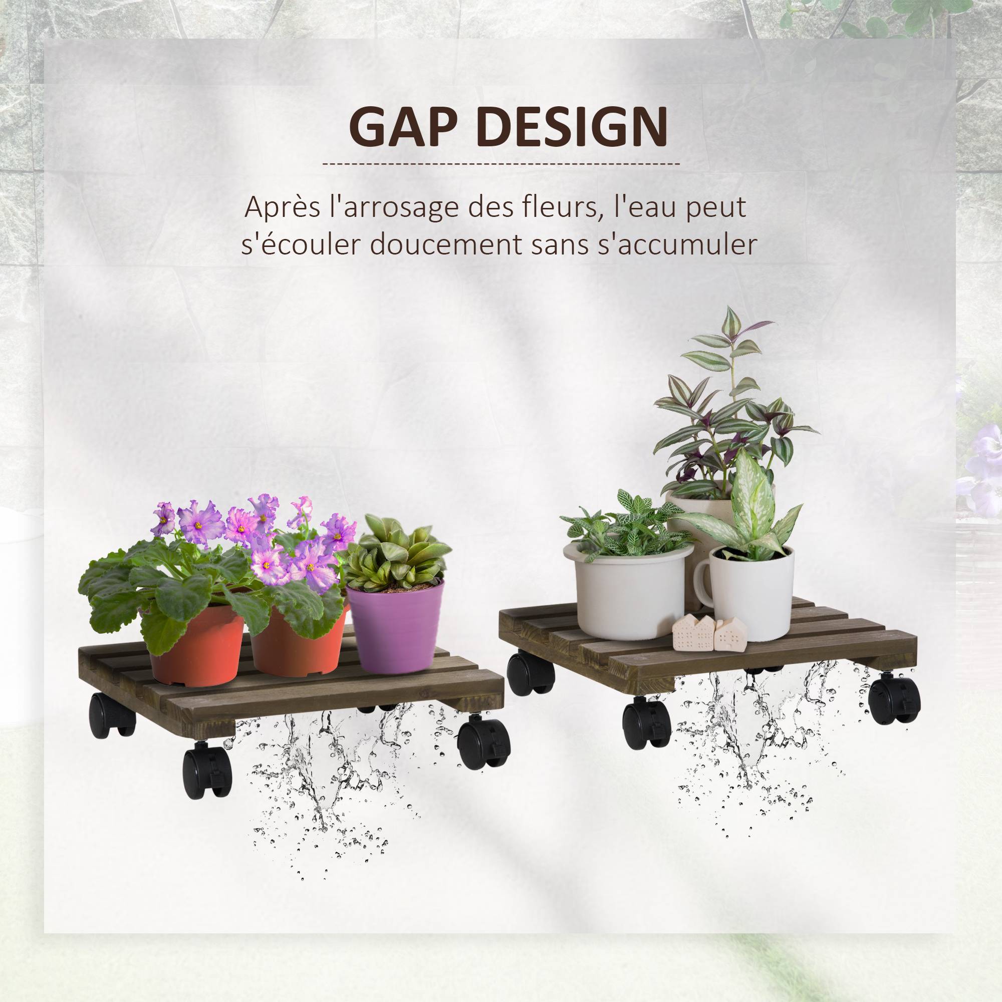 Sans Marque - Lot de 2 supports pour plantes carrés porte plante à roulettes support pour pot de fleurs, pour intérieur et extérieur - Image 7