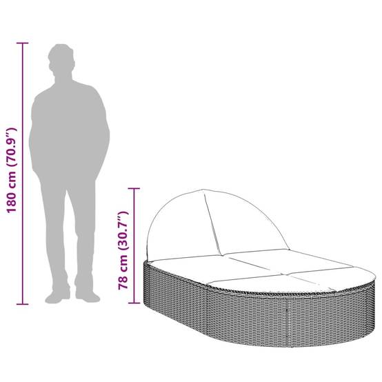 Chaise longue | Transat | Bain de soleil double avec coussins beige résine tressée - Image 9