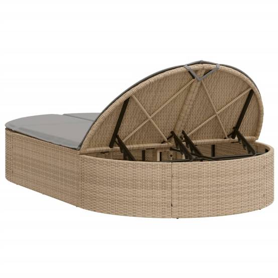 Chaise longue | Transat | Bain de soleil double avec coussins beige résine tressée - Image 5