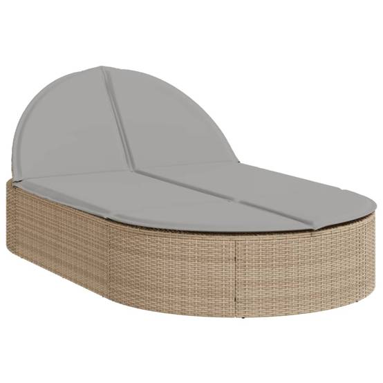 Chaise longue | Transat | Bain de soleil double avec coussins beige résine tressée - Image 1
