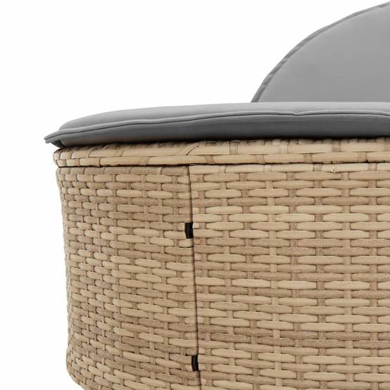 Chaise longue | Transat | Bain de soleil double avec coussins beige résine tressée - Image 7