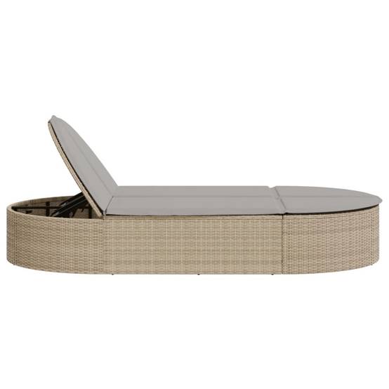 Chaise longue | Transat | Bain de soleil double avec coussins beige résine tressée - Image 4