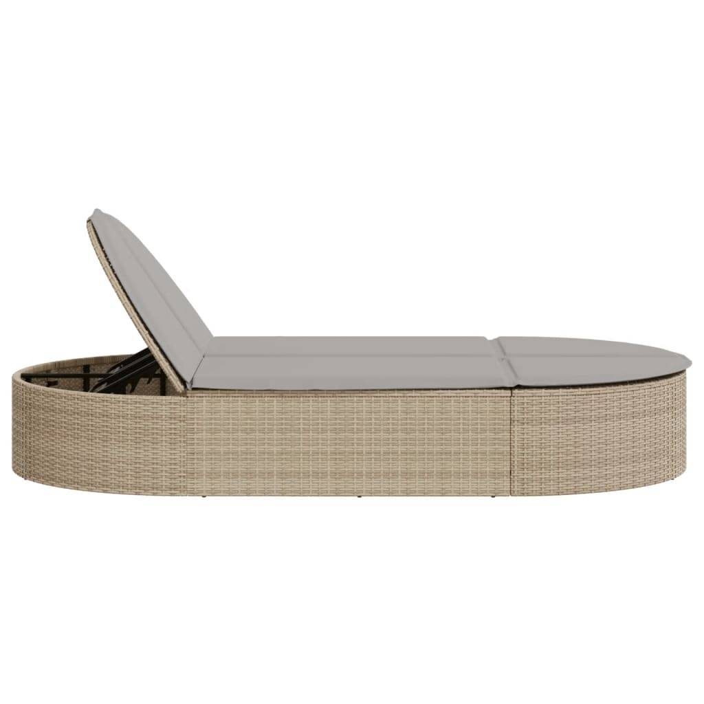 Chaise longue | Transat | Bain de soleil double avec coussins beige résine tressée - Image 4