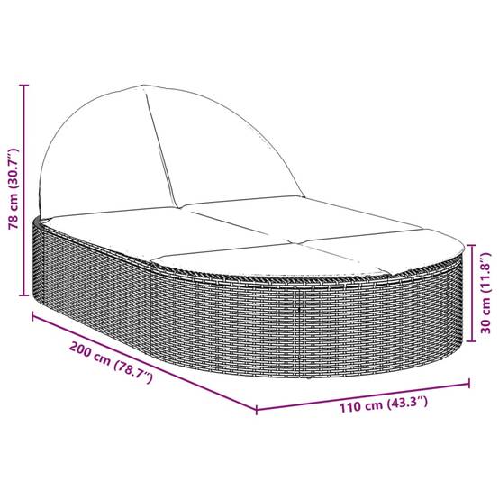 Chaise longue | Transat | Bain de soleil double avec coussins beige résine tressée - Image 8