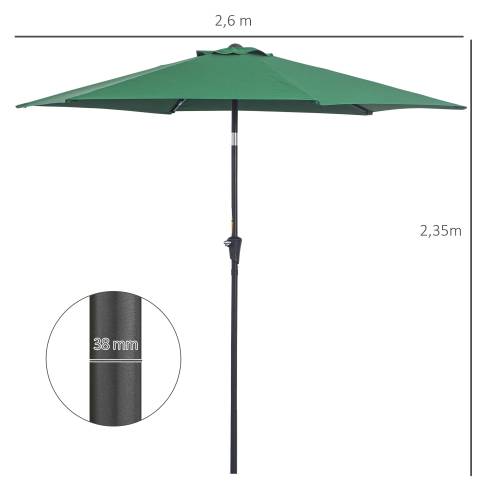 Parasol Rond Inclinable Aluminium Jardin Manivelle Toile 180g 2,6m Vert - ComfortXL Outdoor Living - Image 2