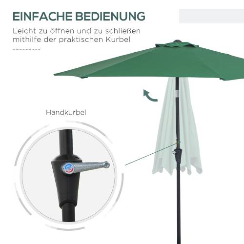 Parasol Rond Inclinable Aluminium Jardin Manivelle Toile 180g 2,6m Vert - ComfortXL Outdoor Living - Image 3