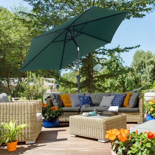 Parasol Rond Inclinable Aluminium Jardin Manivelle Toile 180g 2,6m Vert - ComfortXL Outdoor Living - Image 1