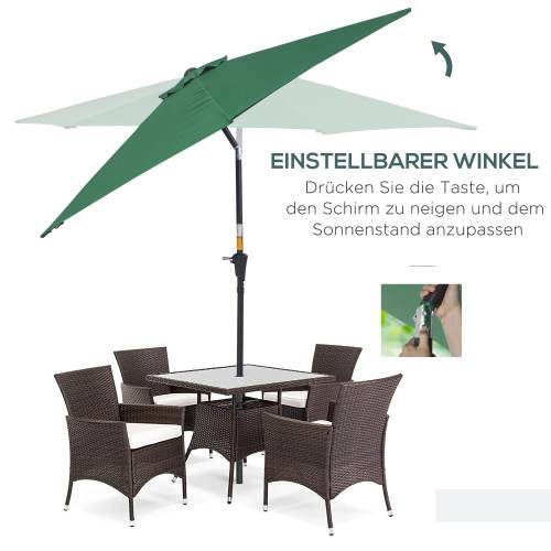 Parasol Rond Inclinable Aluminium Jardin Manivelle Toile 180g 2,6m Vert - ComfortXL Outdoor Living - Image 4