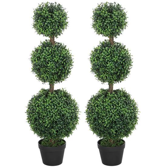 Lot 2 Buis Topiaires Artificiels PE Intérieur Extérieur Anti-UV 102cm Vert - ComfortXL Outdoor Living - Image 2