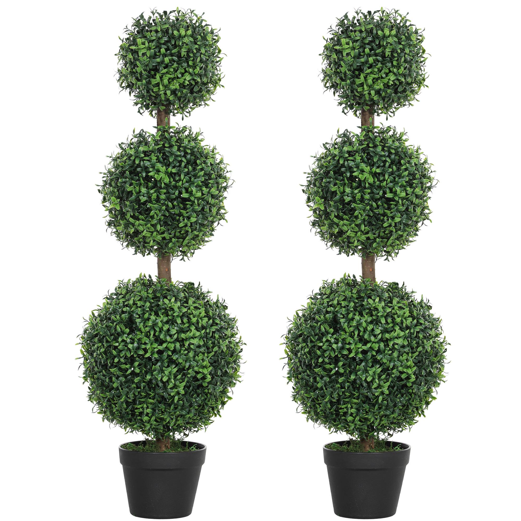 Lot 2 Buis Topiaires Artificiels PE Intérieur Extérieur Anti-UV 102cm Vert - ComfortXL Outdoor Living - Image 1