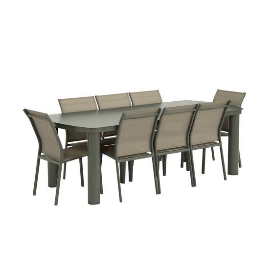Table de jardin aluminium + 8 assises kaki - Zaro / Buffalo | sweeek - Image 2