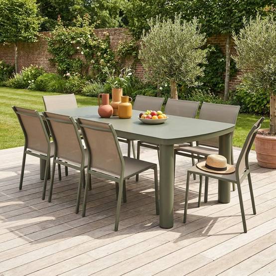 Table de jardin aluminium + 8 assises kaki - Zaro / Buffalo | sweeek - Image 1