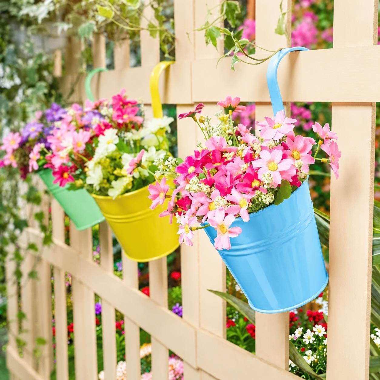 Pot Métal Suspendu Décoratif avec Crochets Amovibles pour Plantes Intérieur Extérieur - Image 6