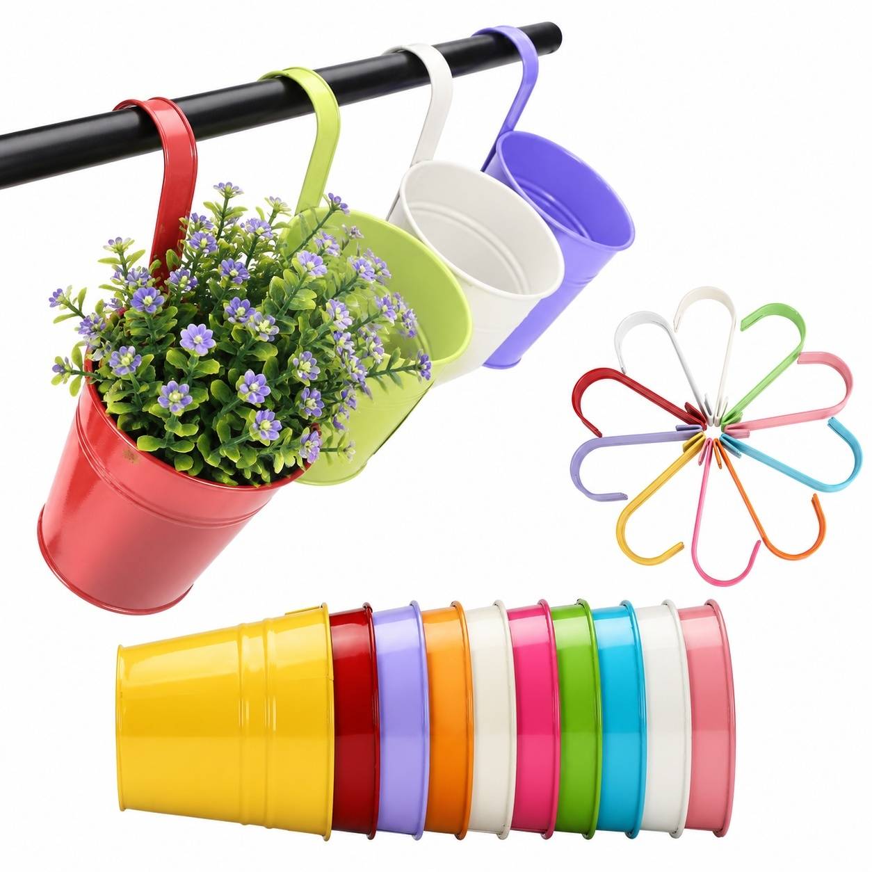 Pot Métal Suspendu Décoratif avec Crochets Amovibles pour Plantes Intérieur Extérieur - Image 1