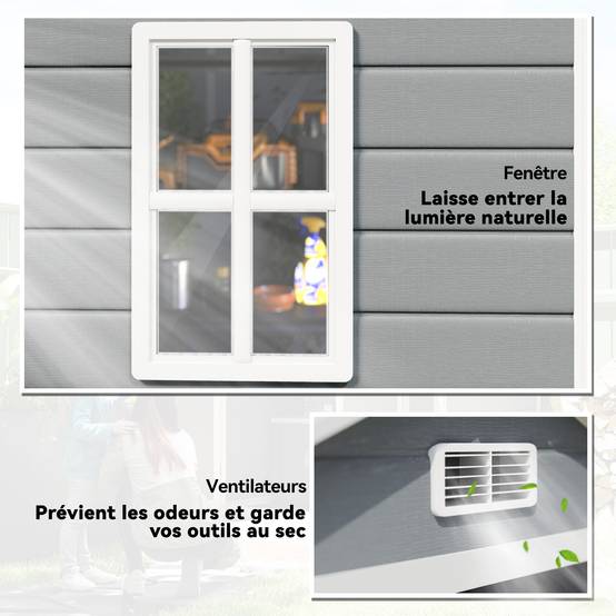 Abri de jardin polypropylène aménagement extérieur rangement outils aération gris - ComfortXL Outdoor Living - Image 9