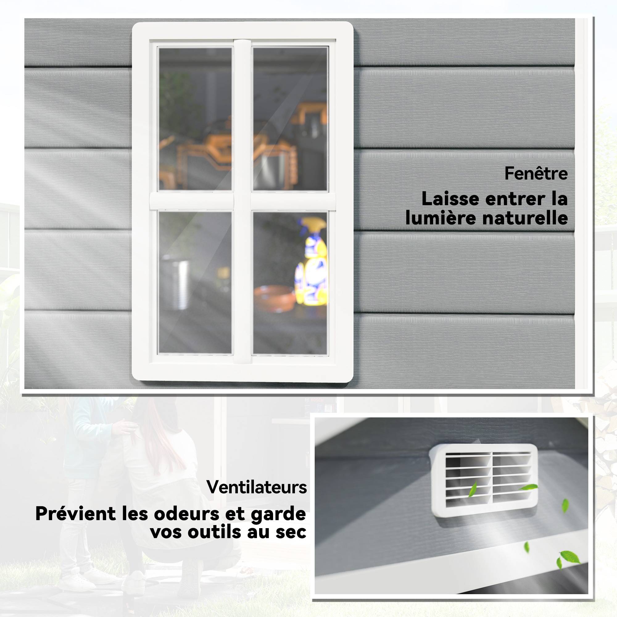 Abri de jardin polypropylène aménagement extérieur rangement outils aération gris - ComfortXL Outdoor Living - Image 9