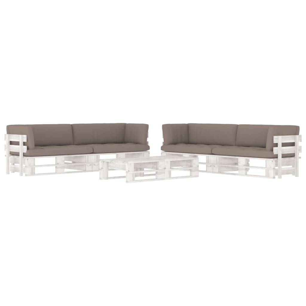 Vidaxl - Salon de jardin palette 6 pcs et coussins Pin imprégné de blanc vidaXL 3067005 - Image 1