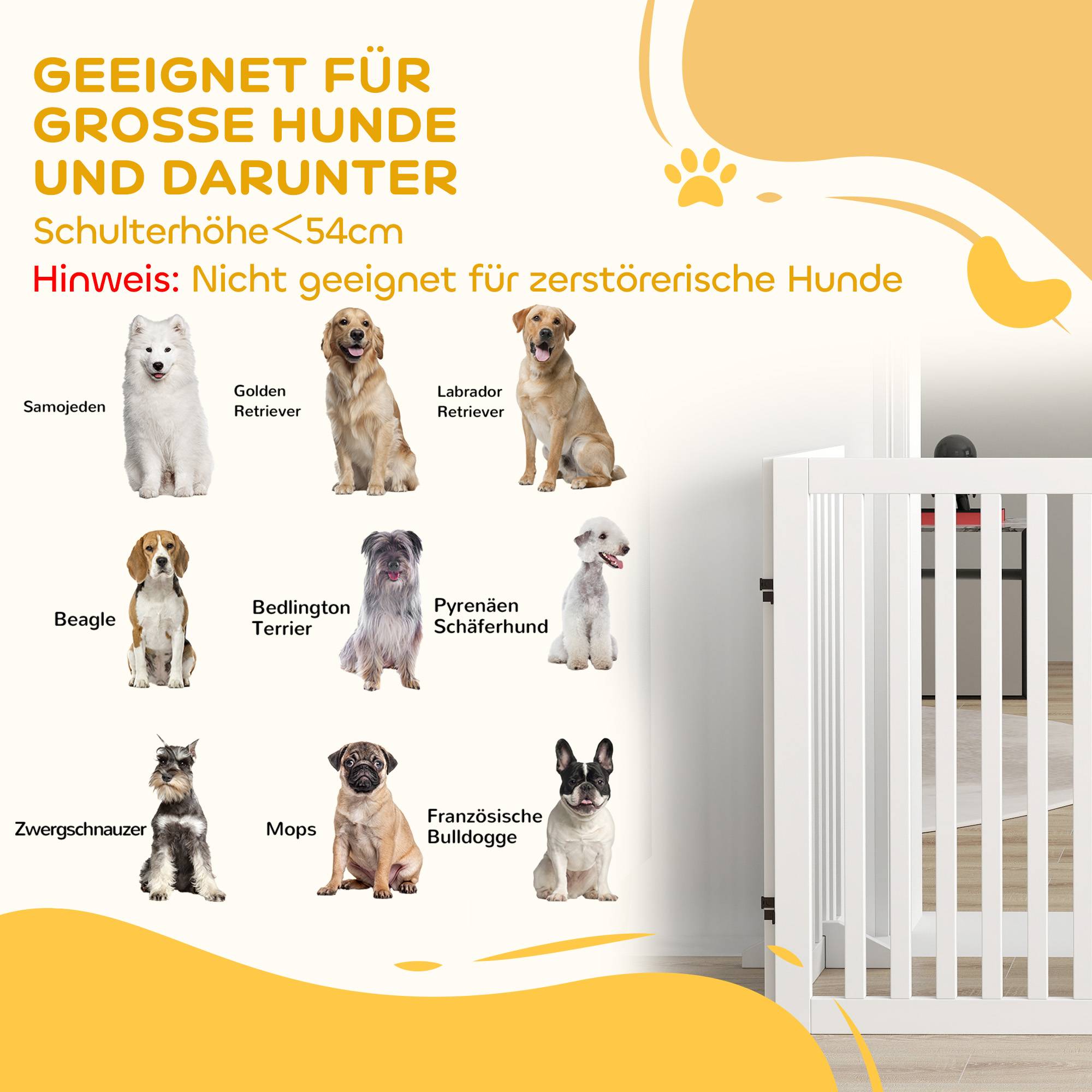 Barrière pour animal, barrière escalier, protection, 4 parties, pliable, blanc - Image 10