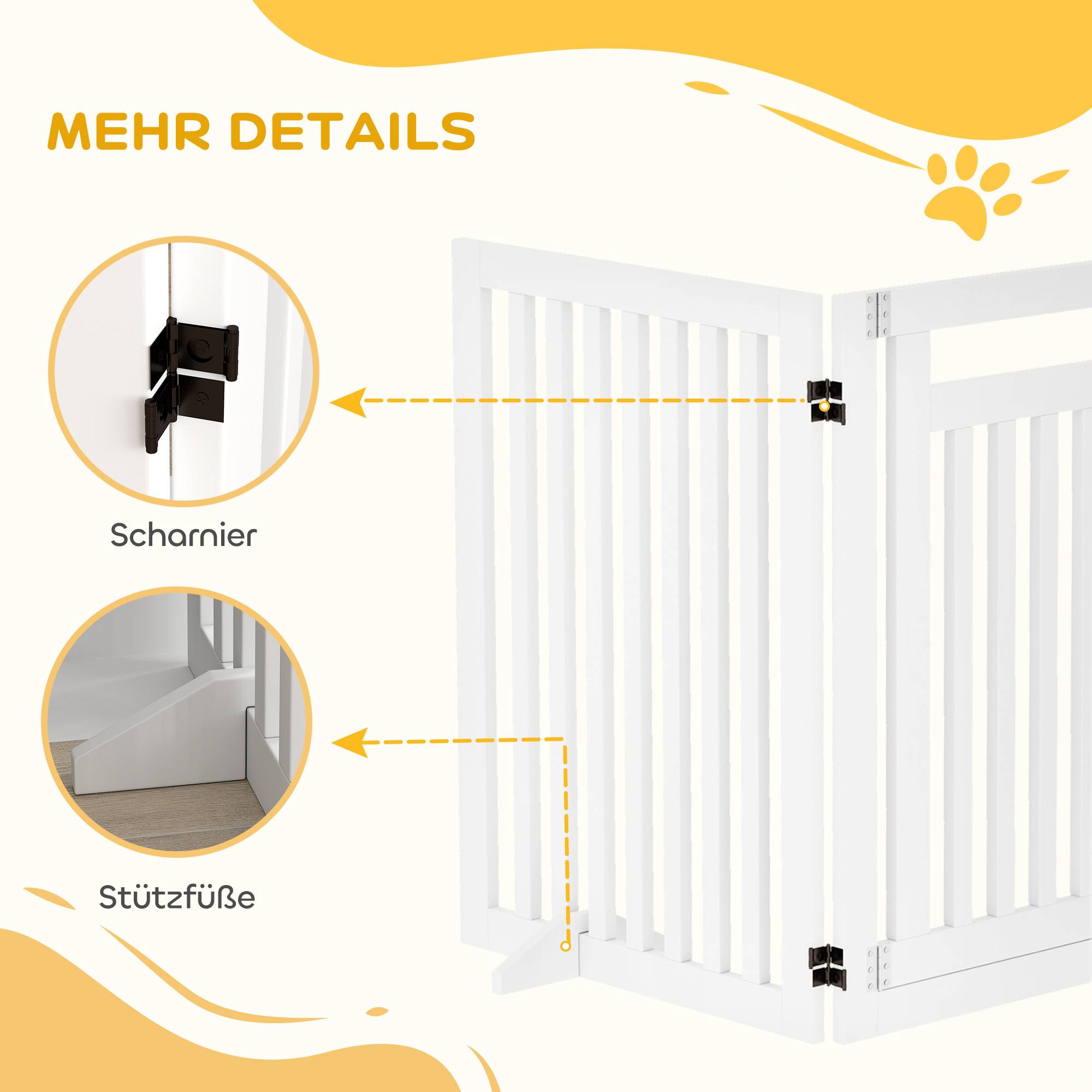 Barrière pour animal, barrière escalier, protection, 4 parties, pliable, blanc - Image 9