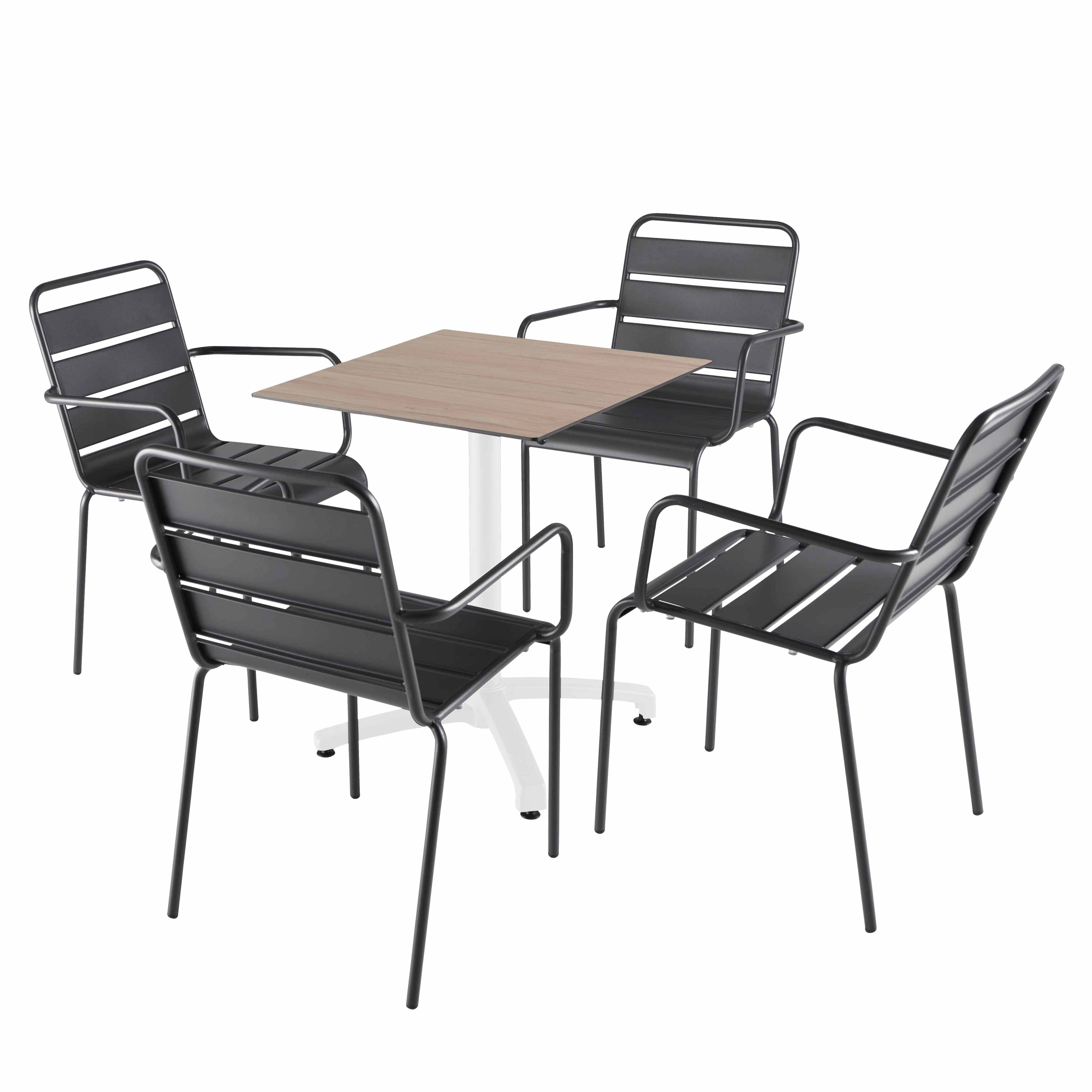 Oviala - Ensemble table 60 cm chêne clair et 4 chaises en métal gris - Oviala - Image 1