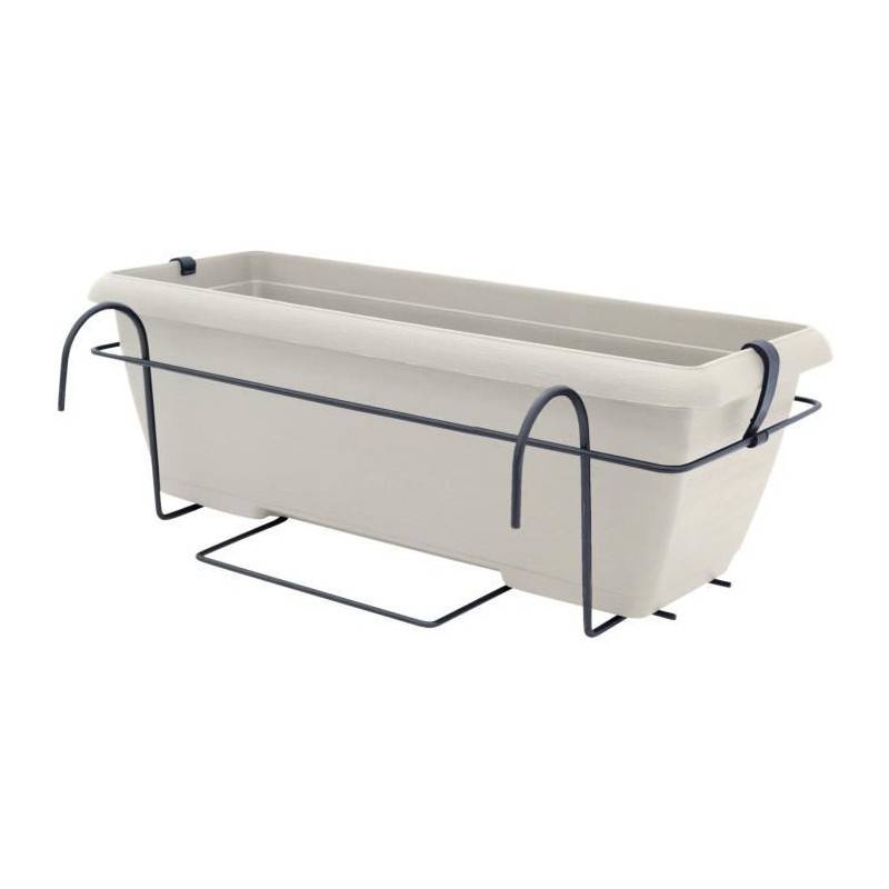 Garden ID - Kit Jardiniere Avec Support En Métal Et Plateau Intégré - Garden Id Teramo - Blanc 50 Cm - Effet De Pierre - Recyclé/recycla - Image 4