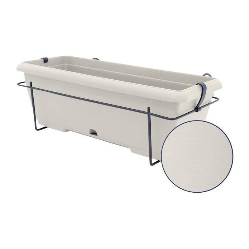 Garden ID - Kit Jardiniere Avec Support En Métal Et Plateau Intégré - Garden Id Teramo - Blanc 50 Cm - Effet De Pierre - Recyclé/recycla - Image 2