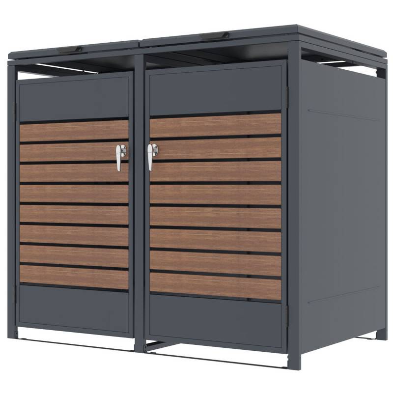 X-Metal - Abri cache-poubelle double acier galvanisé imitation bois 132x80x116 cm pour 2 containers 240L X-METAL - Image 5