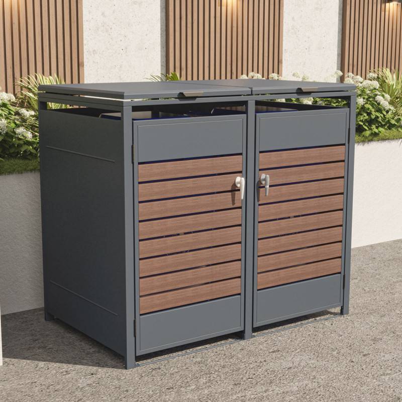 X-Metal - Abri cache-poubelle double acier galvanisé imitation bois 132x80x116 cm pour 2 containers 240L X-METAL - Image 2