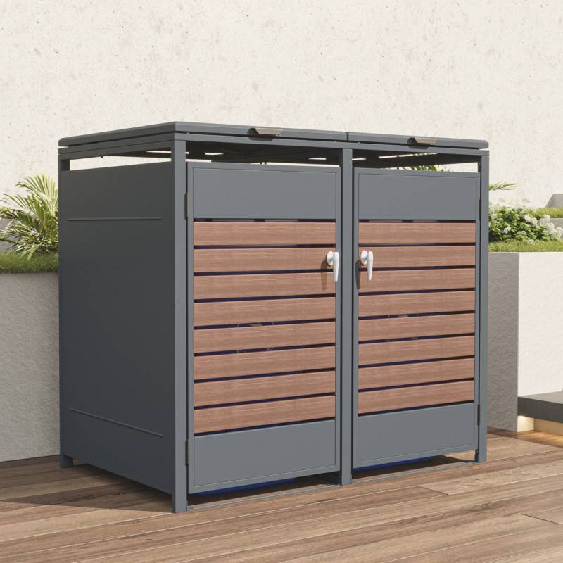 X-Metal - Abri cache-poubelle double acier galvanisé imitation bois 132x80x116 cm pour 2 containers 240L X-METAL - Image 3