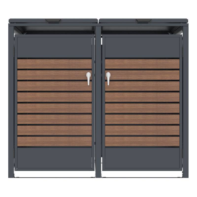 X-Metal - Abri cache-poubelle double acier galvanisé imitation bois 132x80x116 cm pour 2 containers 240L X-METAL - Image 4