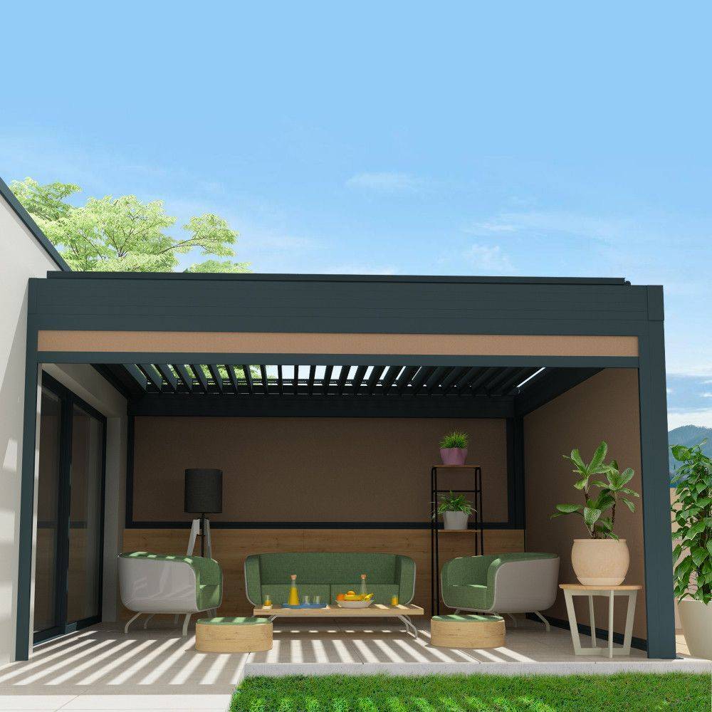Intersun - Coffre à coulisses pour pergola SPINELLE 3,50x2,50 M (Motorisé à Télécommande - Gris Anthracite - Taupe) - INTERSUN - Image 1