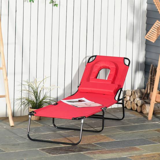 Bain de Soleil Pliable transat inclinable 4 Positions Chaise Longue 3 Coussins fournis Rouge fr109 - Image 4