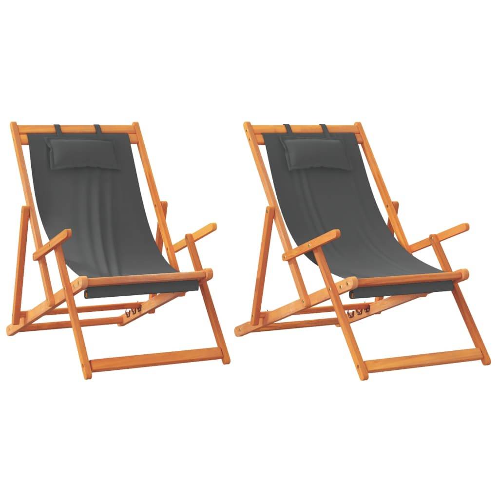 Maison Chic - lot de 2 Chaises de plage pliables - Bain de soleil - Transat gris tissu HL278
