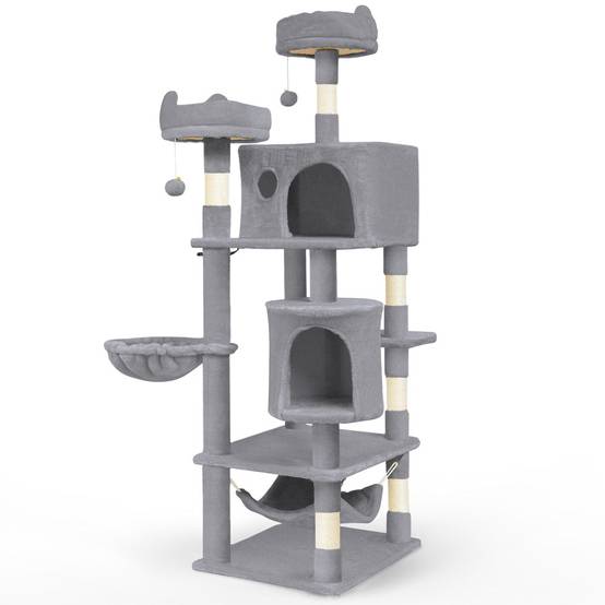 Vounot - Arbre à chat grande 168cm avec griffoir, 2 niches et 3 plateformes - Gris - Arbre à grimper pour chats - VOUNOT® - Image 1