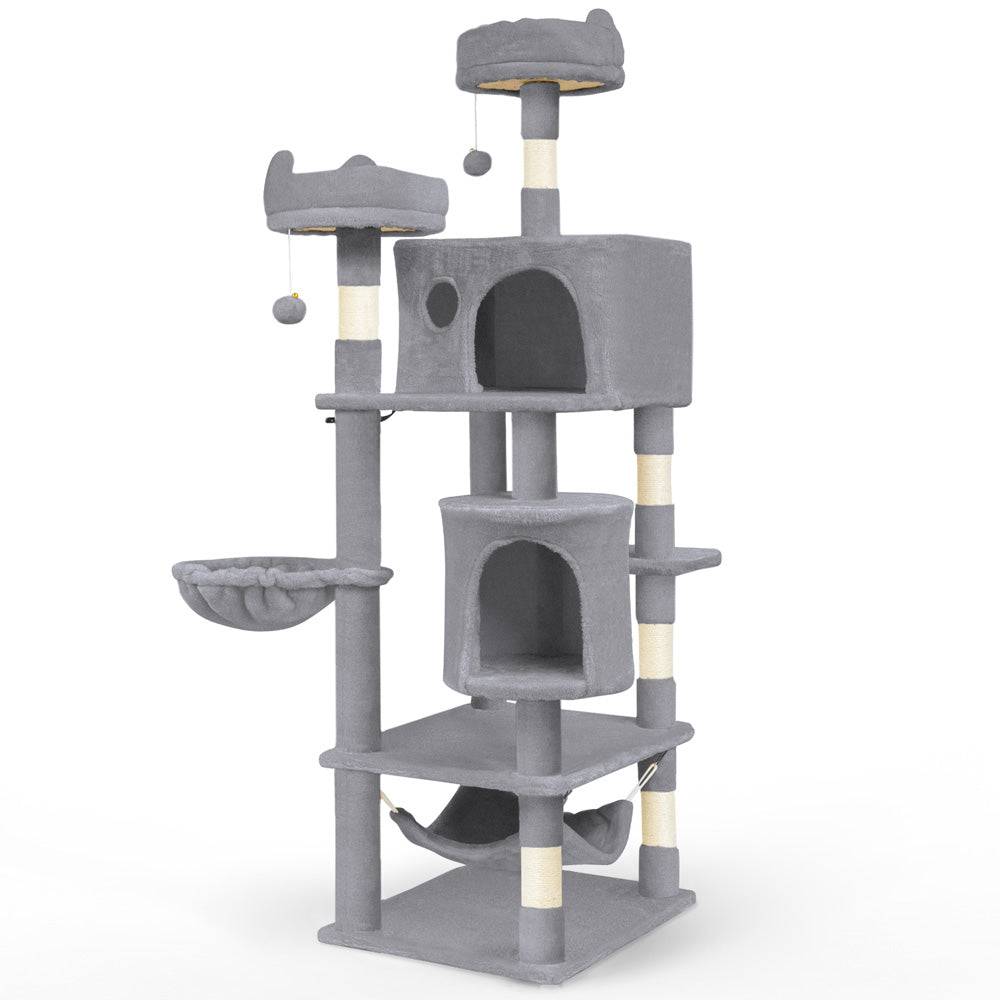 Vounot - Arbre à chat grande 168cm avec griffoir, 2 niches et 3 plateformes - Gris - Arbre à grimper pour chats - VOUNOT® - Image 1