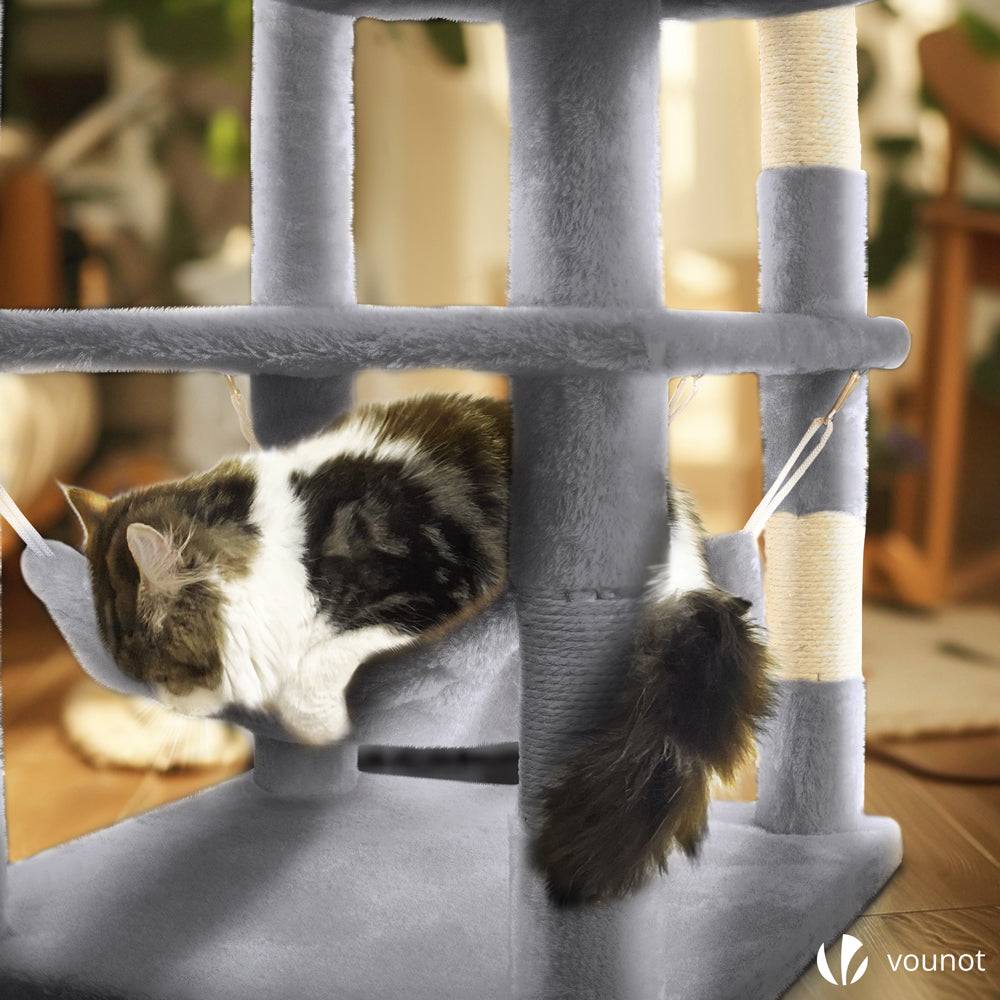 Vounot - Arbre à chat grande 168cm avec griffoir, 2 niches et 3 plateformes - Gris - Arbre à grimper pour chats - VOUNOT® - Image 6