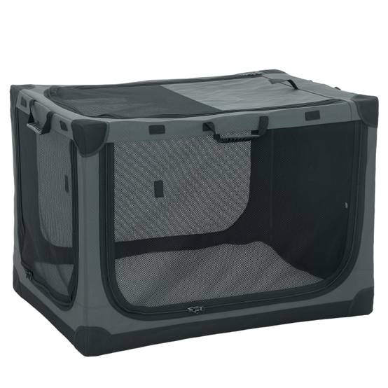 Cage de Transport Pliable pour Chien Tissu Oxford Voyage Auto Aération Optimale 90x64x64cm Gris - ComfortXL Outdoor Living - Image 2