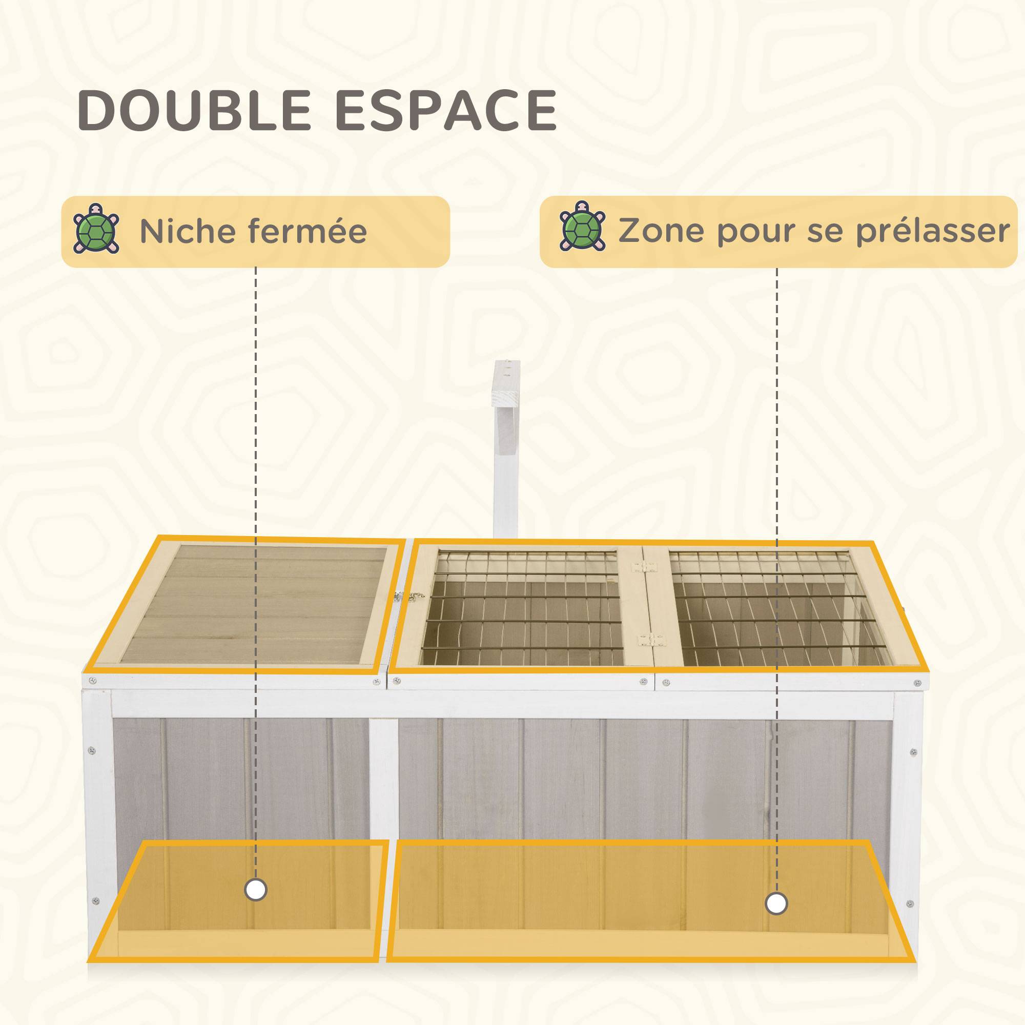 Maison enclos cage pour petit animal tortue avec 2 espaces dim. 91,5L x 61l x 33H cm - bois de sapin - Image 6