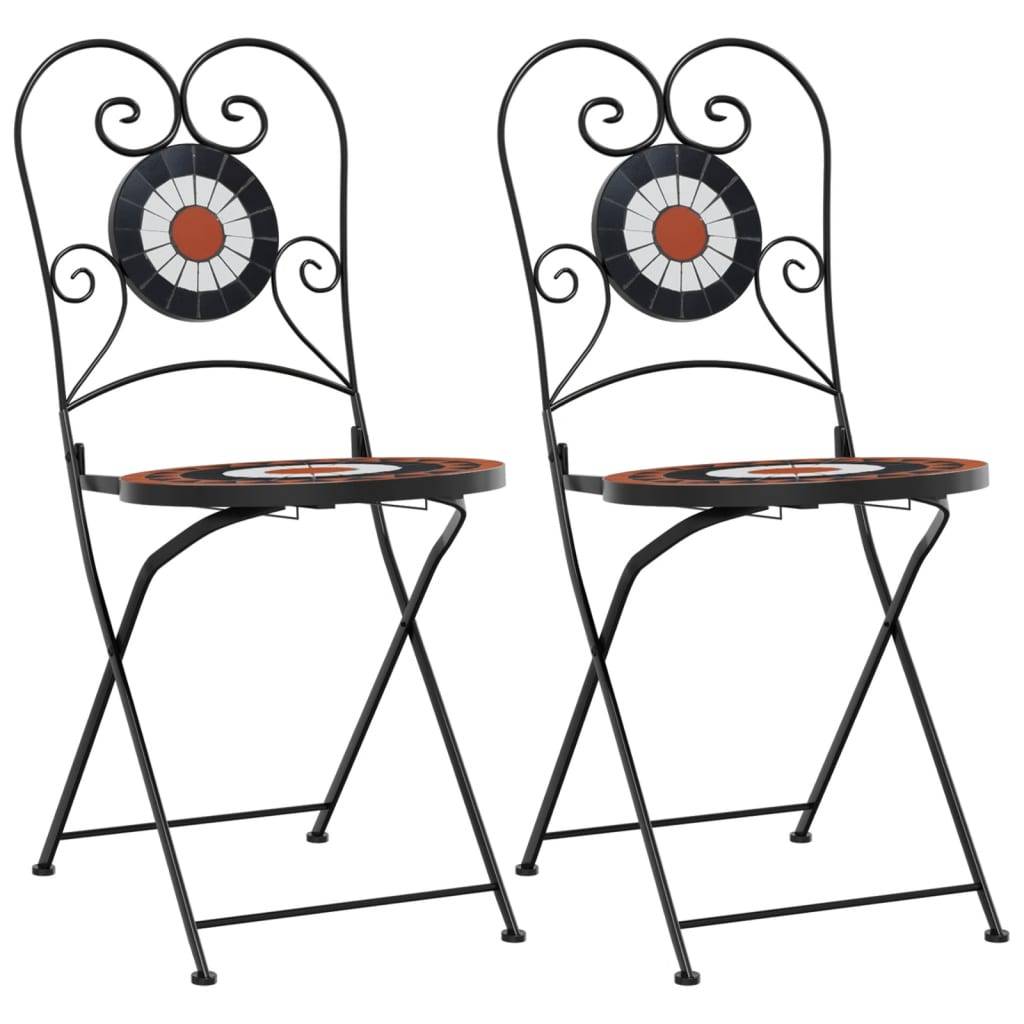 Lot de 2 Chaises de Terrasse Pliantes Mosaïque Céramique Style Méditerranéen Terre Cuite et Blanc – ComfortXL Outdoor Living - Image 2
