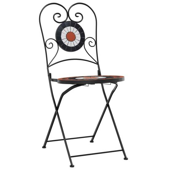 Lot de 2 Chaises de Terrasse Pliantes Mosaïque Céramique Style Méditerranéen Terre Cuite et Blanc – ComfortXL Outdoor Living - Image 4