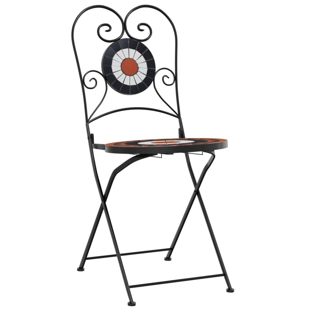 Lot de 2 Chaises de Terrasse Pliantes Mosaïque Céramique Style Méditerranéen Terre Cuite et Blanc – ComfortXL Outdoor Living - Image 4
