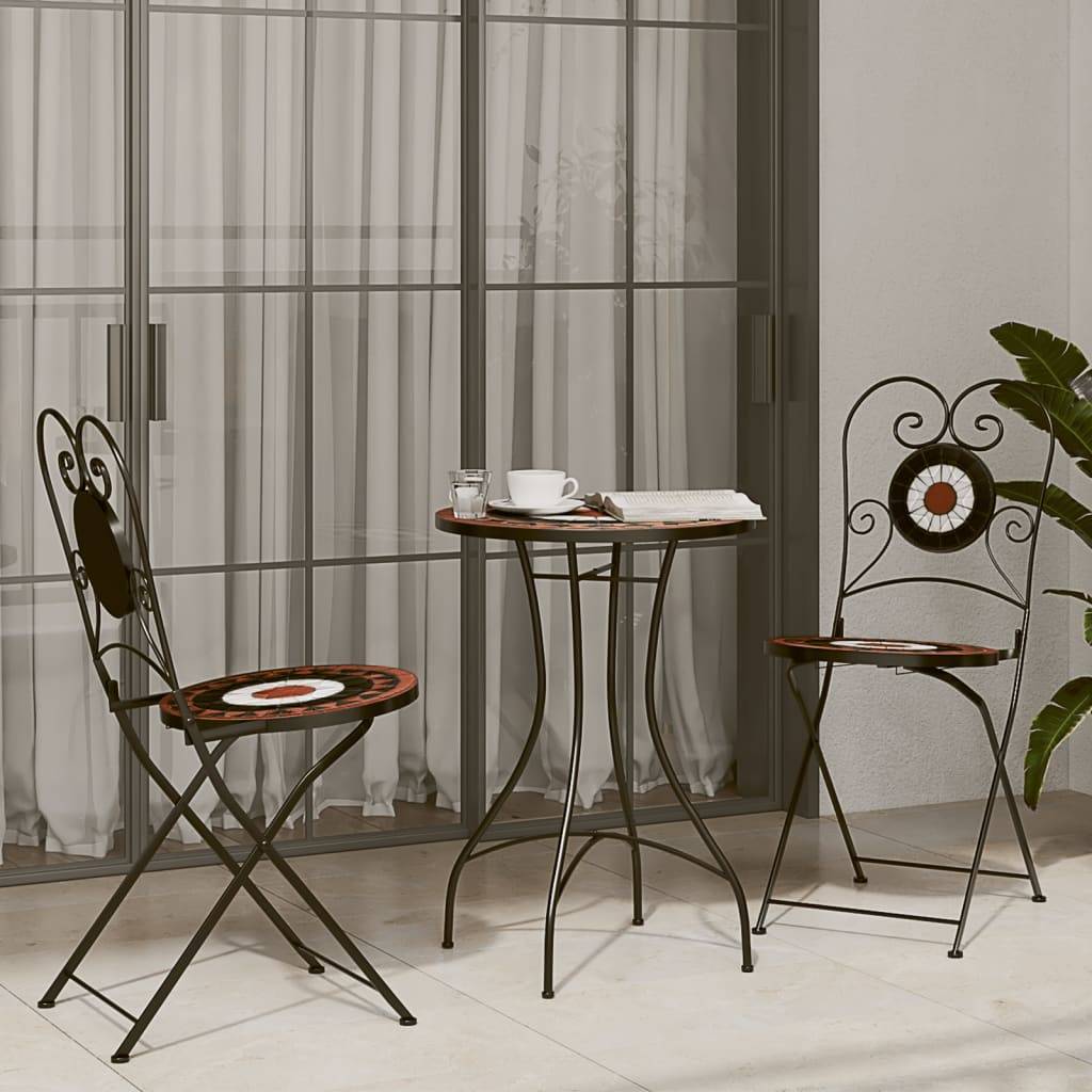 Lot de 2 Chaises de Terrasse Pliantes Mosaïque Céramique Style Méditerranéen Terre Cuite et Blanc – ComfortXL Outdoor Living - Image 3