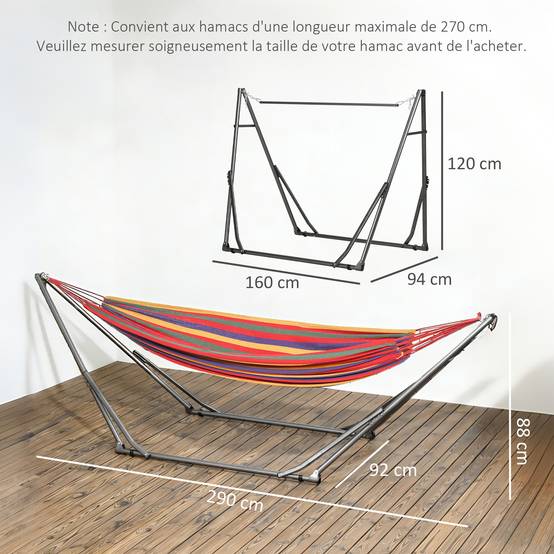 Outsunny - Support de hamac pliable et portable - réglable - sac de transport - structure en acier - 290 x 92 x 88 cm - noir - Outsunny - Image 3