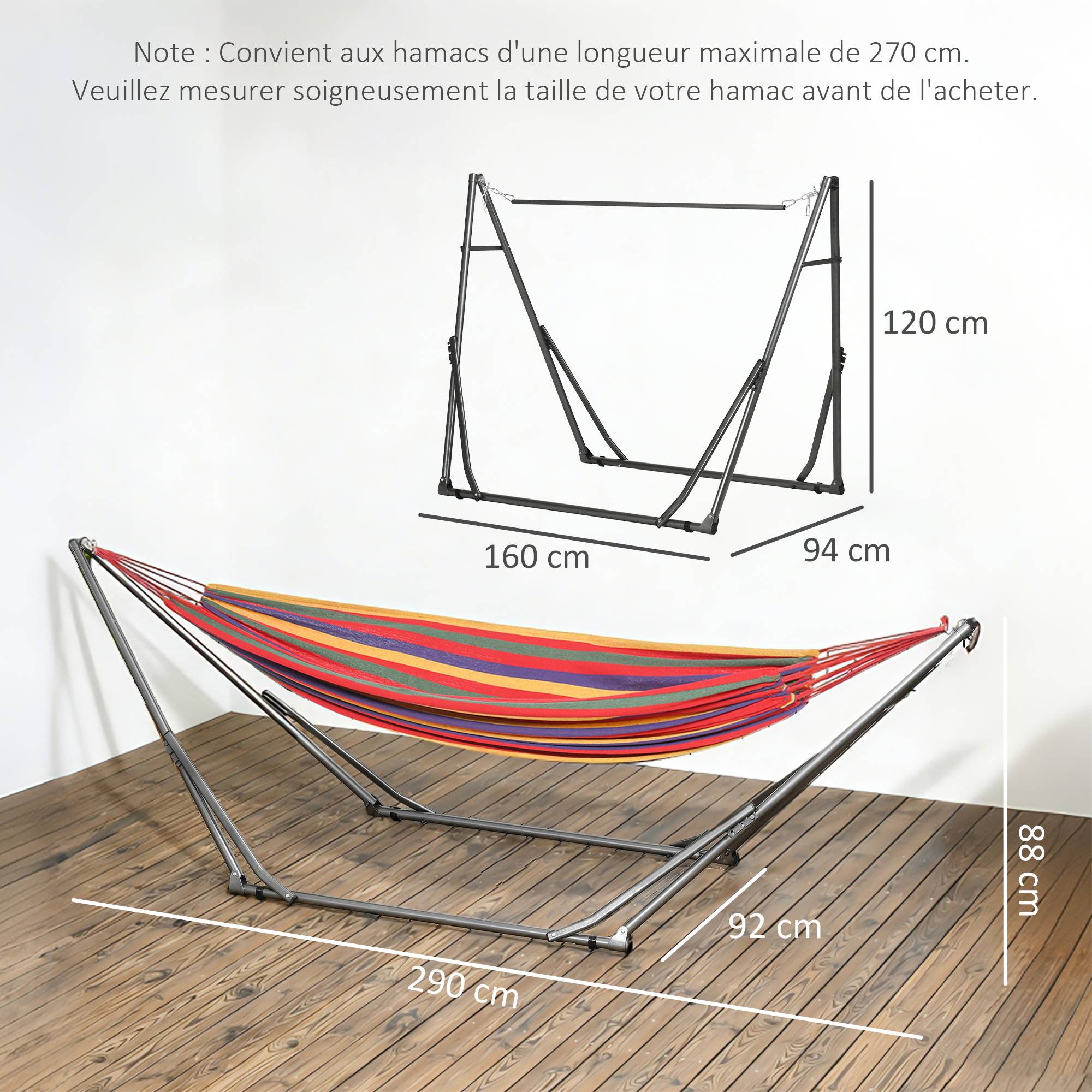 Outsunny - Support de hamac pliable et portable - réglable - sac de transport - structure en acier - 290 x 92 x 88 cm - noir - Outsunny - Image 3