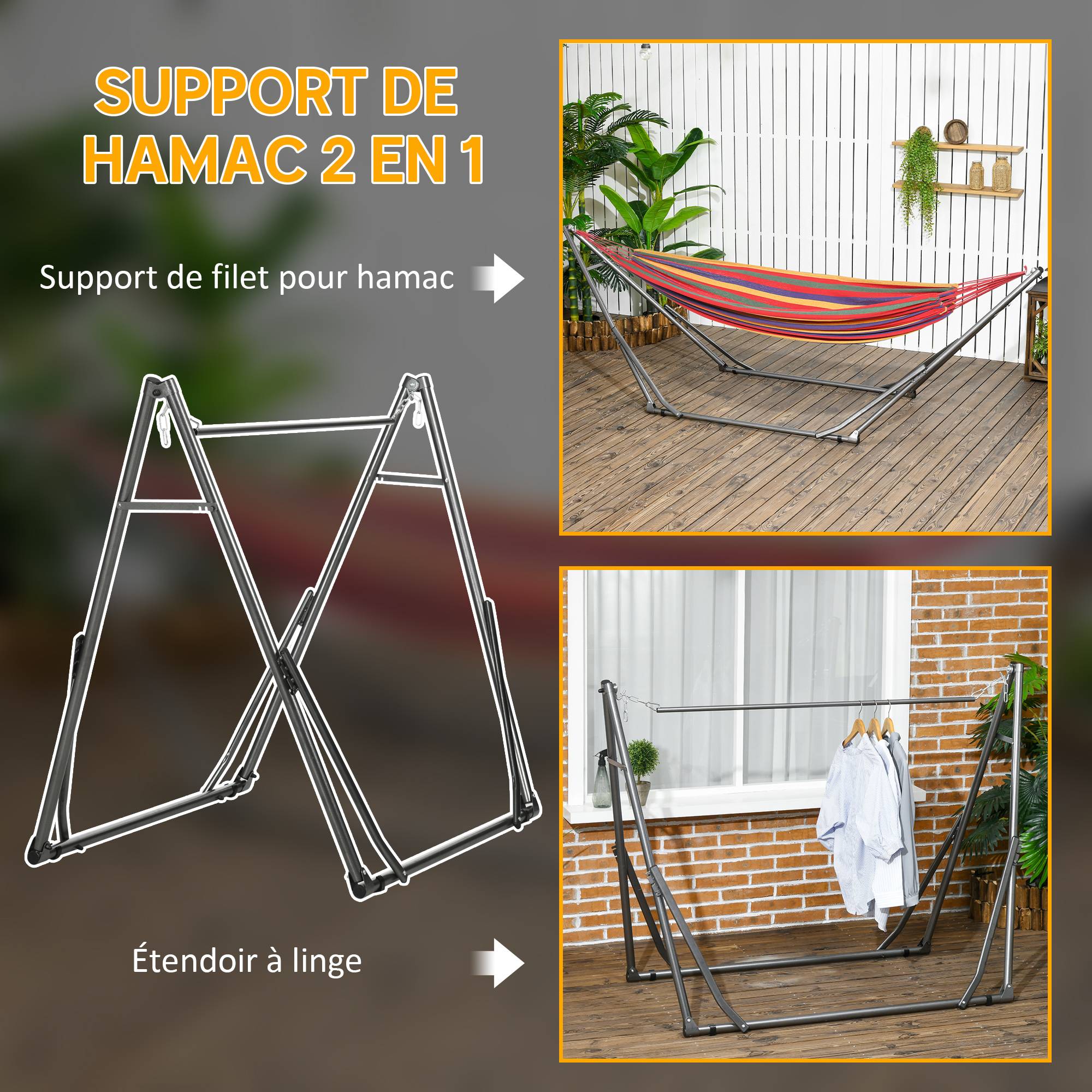 Outsunny - Support de hamac pliable et portable - réglable - sac de transport - structure en acier - 290 x 92 x 88 cm - noir - Outsunny - Image 7