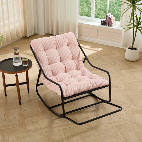 Fauteuil à bascule acier jardin intérieur balancement réglable 116x75x82cm Rose - ComfortXL Outdoor Living - Image 9