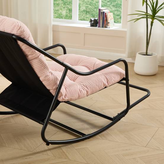 Fauteuil à bascule acier jardin intérieur balancement réglable 116x75x82cm Rose - ComfortXL Outdoor Living - Image 8