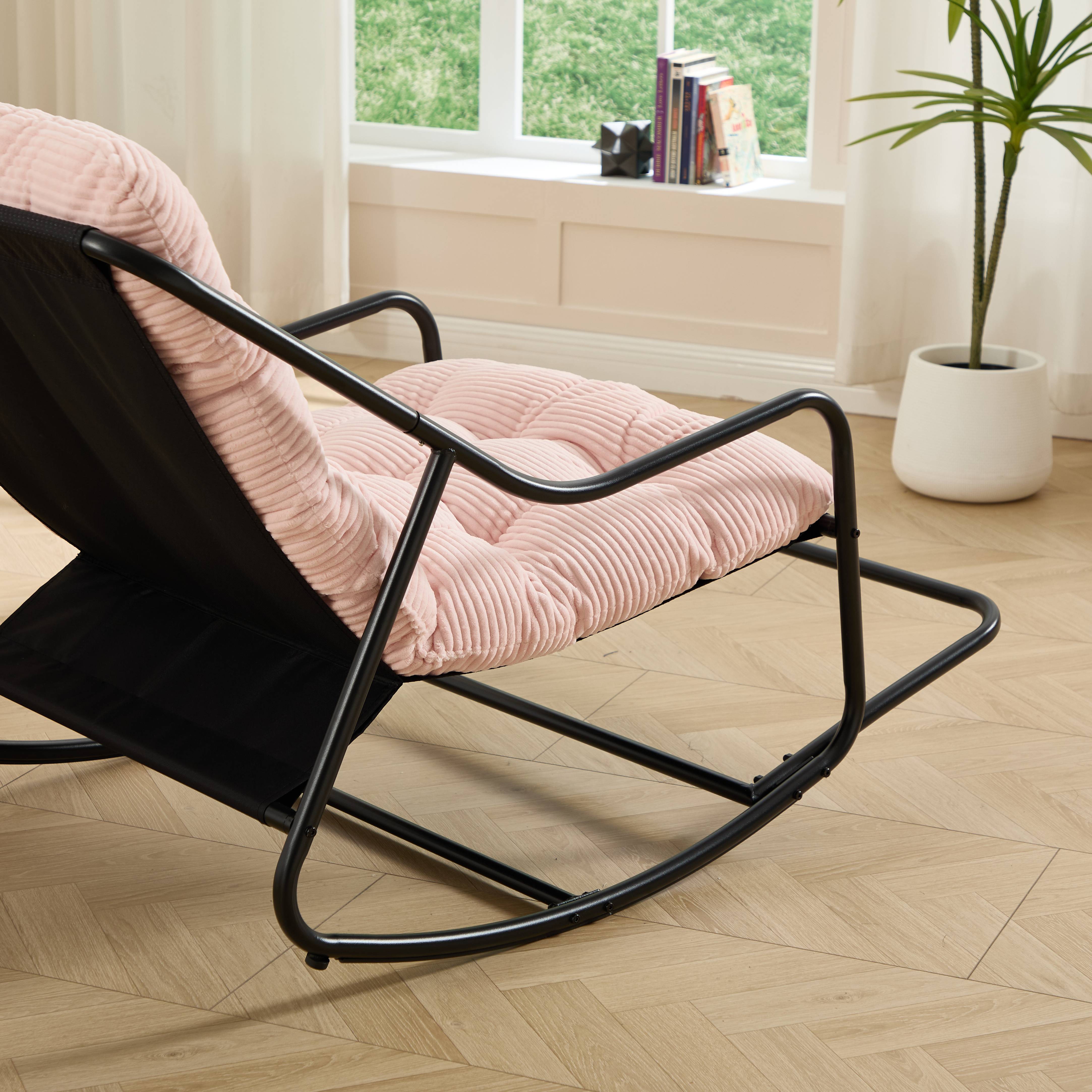 Fauteuil à bascule acier jardin intérieur balancement réglable 116x75x82cm Rose - ComfortXL Outdoor Living - Image 8