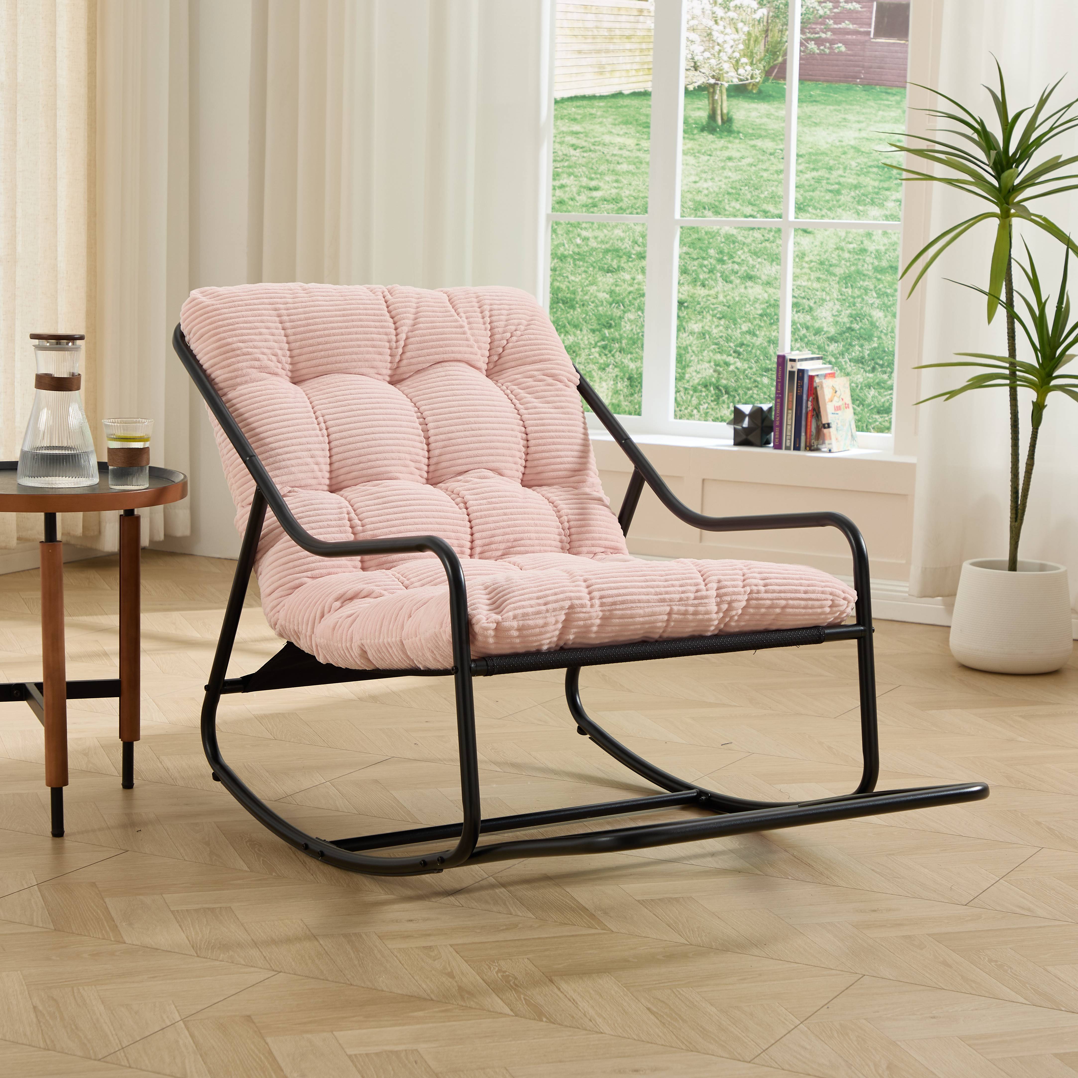 Fauteuil à bascule acier jardin intérieur balancement réglable 116x75x82cm Rose - ComfortXL Outdoor Living - Image 1