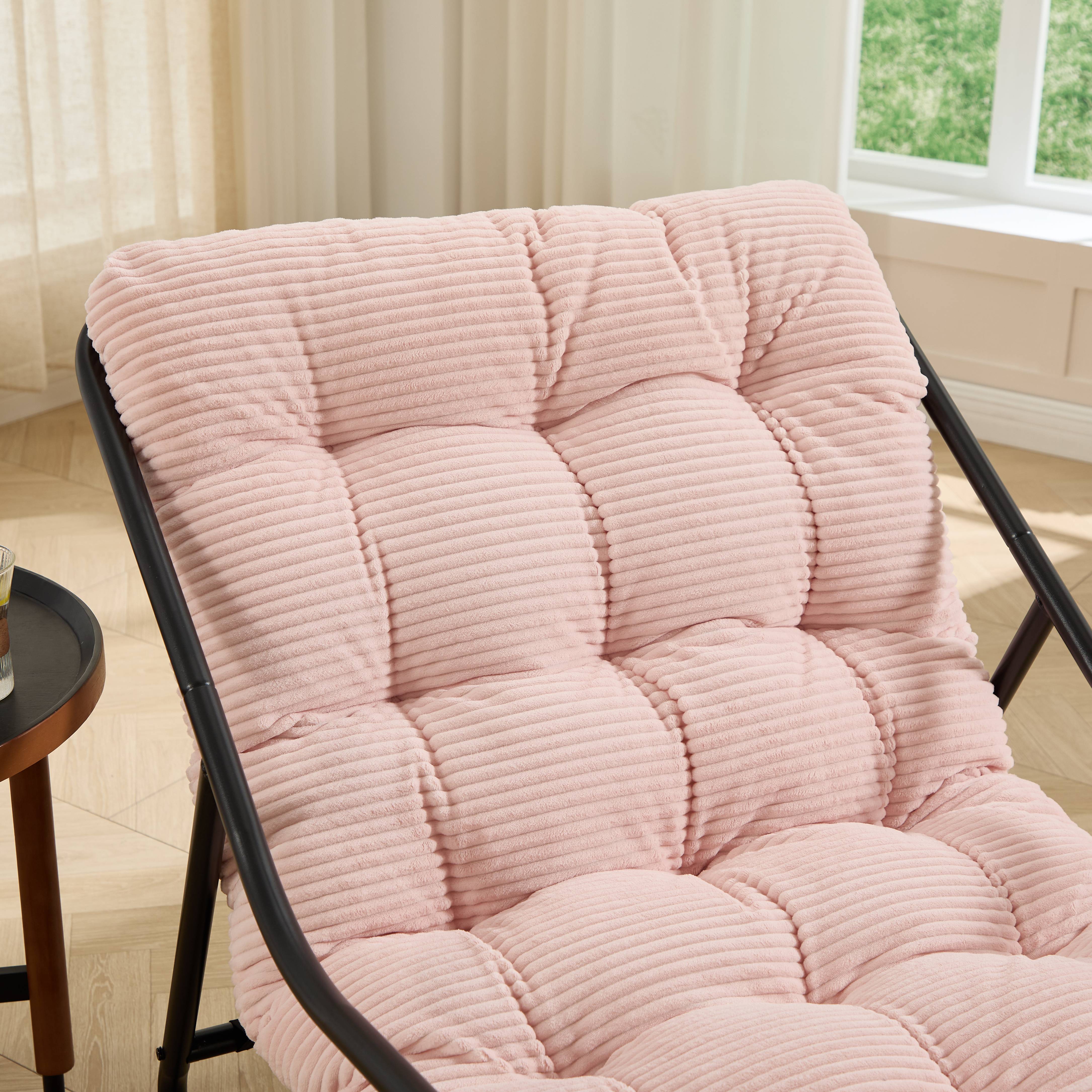 Fauteuil à bascule acier jardin intérieur balancement réglable 116x75x82cm Rose - ComfortXL Outdoor Living - Image 6